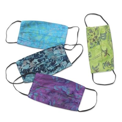 Alternate image for 4 Handmade Abstract Rayon Batik Pleated 2-Layer Face Masks Tropical Beauty