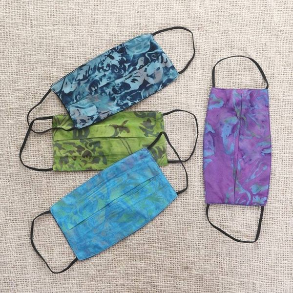 Alternate image for 4 Handmade Abstract Rayon Batik Pleated 2-Layer Face Masks Tropical Beauty