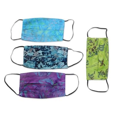 Alternate image for 4 Handmade Abstract Rayon Batik Pleated 2-Layer Face Masks Tropical Beauty