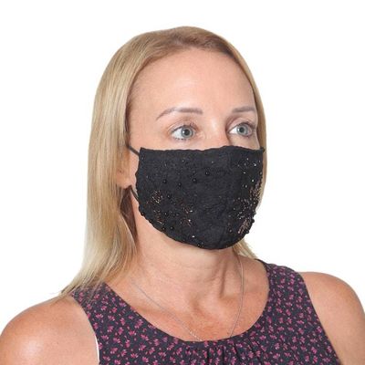Alternate image for 1 Grey-1 White-1 Grey Beaded Lace Balinese Face Masks Island Fashion