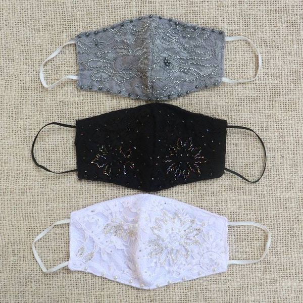 Alternate image for 1 Grey-1 White-1 Grey Beaded Lace Balinese Face Masks Island Fashion