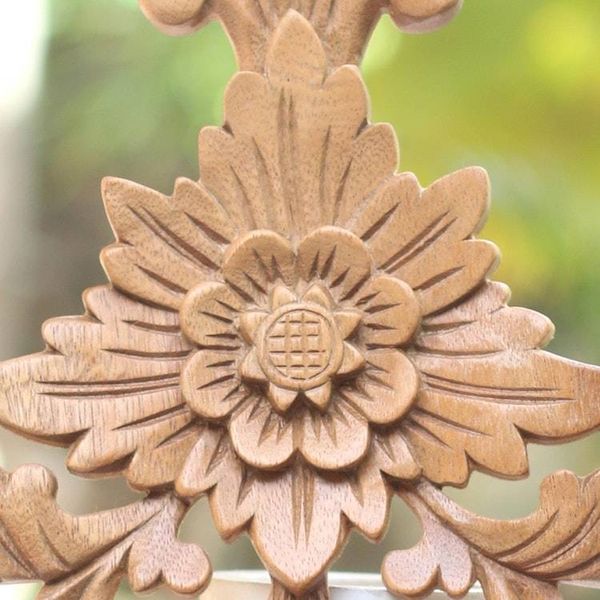 Alternate image for Hand Carved Wood Wall Cross with Floral Motifs Florid Cross