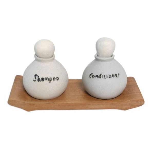 Alternate image for Handmade Ceramic Shampoo and Lotion Bottles 3 Piece Set Shampoo and Lotion