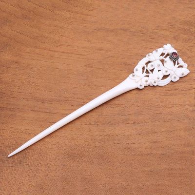 Alternate image for Bone and Garnet Butterfly Hair Pin from Bali Butterfly Love