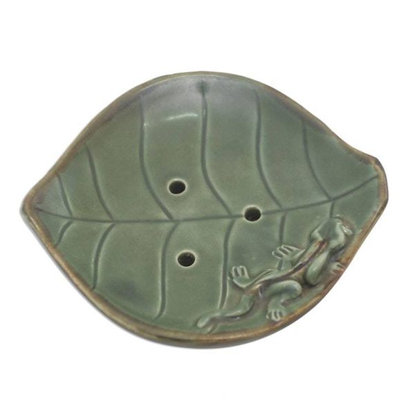 Alternate image for Ceramic Leaf Soap Dish with Gecko Decoration Gecko Home