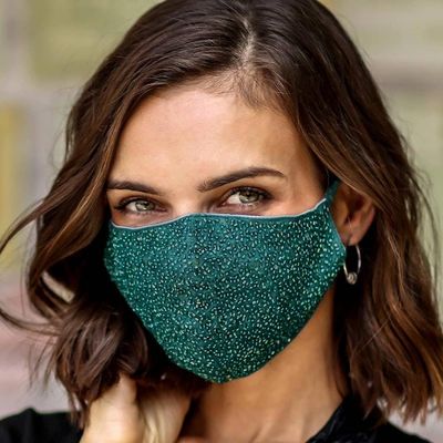 Alternate image for 2 Hand Beaded Cotton Contoured Masks in Green and Orange Feeling Glamorous