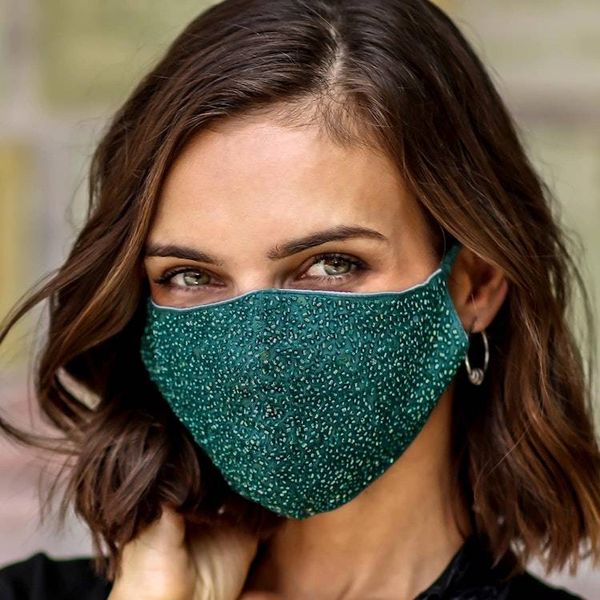 Alternate image for 2 Hand Beaded Cotton Contoured Masks in Green and Orange Feeling Glamorous
