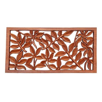 Alternate image for Leaf Motif Suar Wood Relief Panel from Bali Lovely Canopy