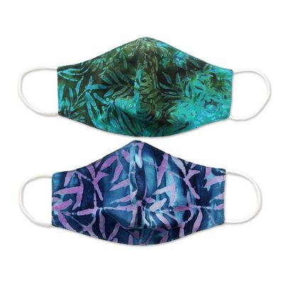 Alternate image for 2 Extra Wide Double Layer Rayon Batik Face Masks On the Island