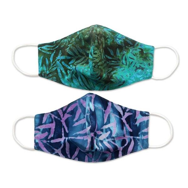 Alternate image for 2 Extra Wide Double Layer Rayon Batik Face Masks On the Island