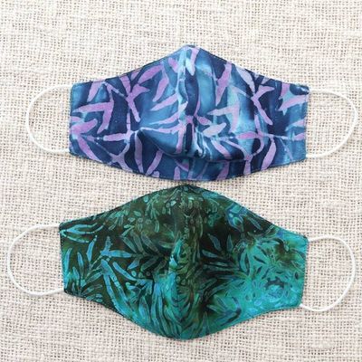 Alternate image for 2 Extra Wide Double Layer Rayon Batik Face Masks On the Island