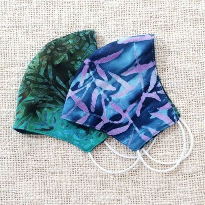 Alternate image for 2 Extra Wide Double Layer Rayon Batik Face Masks On the Island