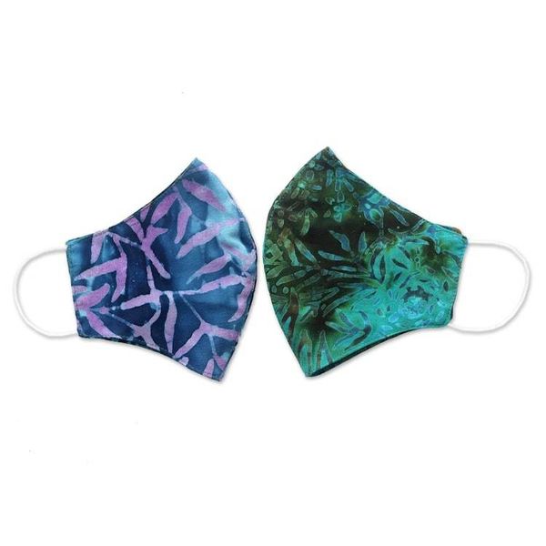 Alternate image for 2 Extra Wide Double Layer Rayon Batik Face Masks On the Island