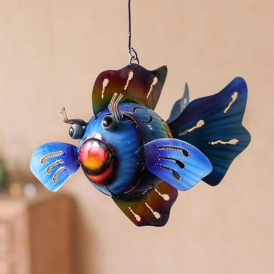 Alternate image for Steel Fish Hanging Tealight Holder from Bali Bright Fish