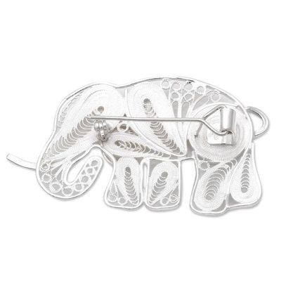 Alternate image for Sterling Silver Filigree Elephant Brooch from Java Intricate Elephant