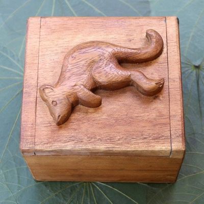 Alternate image for Decorative Wood Box with Kangaroo Hinged Lid Kangaroo