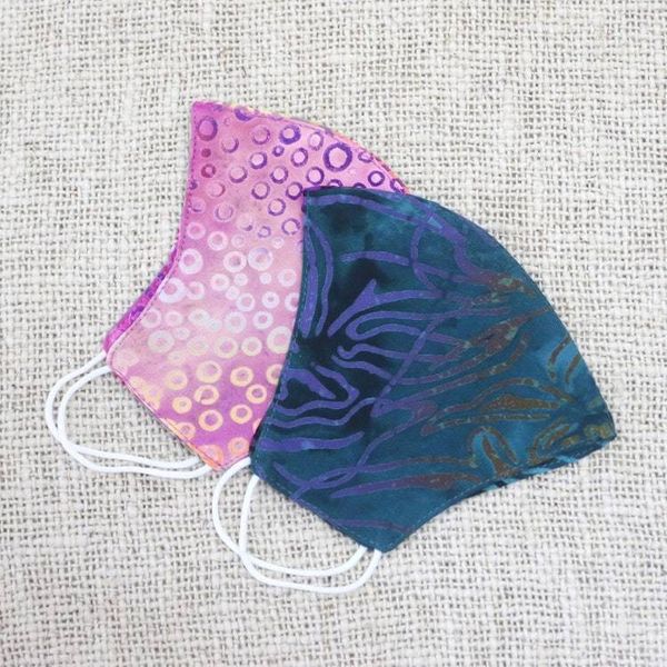 Alternate image for 2 Contoured Double Layer Rayon Batik Elastic Loop Face Masks Waves and Bubbles