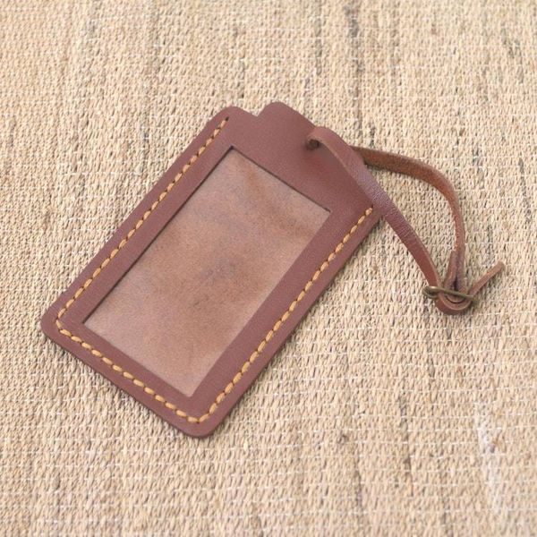 Alternate image for Brown Leather Luggage Tag in Black Crafted in Java Identity in Brown