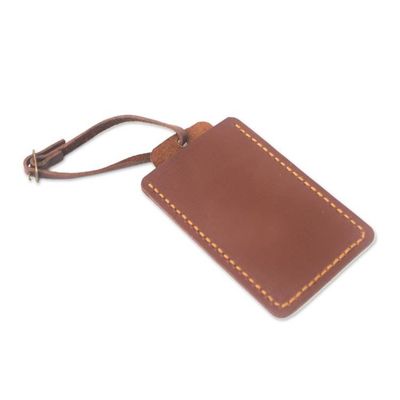 Alternate image for Brown Leather Luggage Tag in Black Crafted in Java Identity in Brown