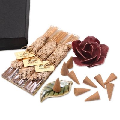 Alternate image for Incense and Ceramic Holders Gift Set Burgundy Rose