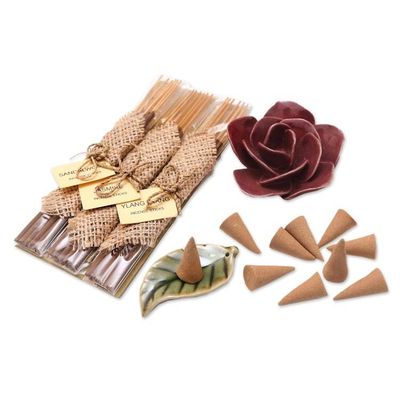 Alternate image for Incense and Ceramic Holders Gift Set Burgundy Rose