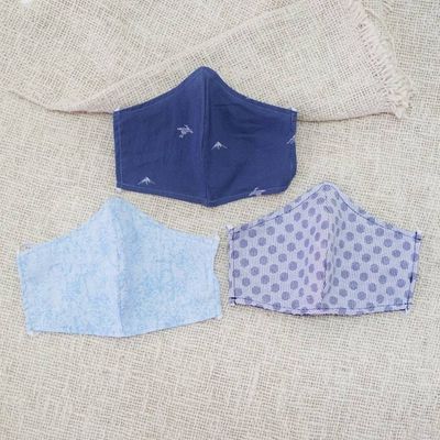 Alternate image for 3 Filter Pocket Double Cotton Print Masks in Blue Shades Sky Inspiration