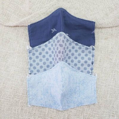 Alternate image for 3 Filter Pocket Double Cotton Print Masks in Blue Shades Sky Inspiration