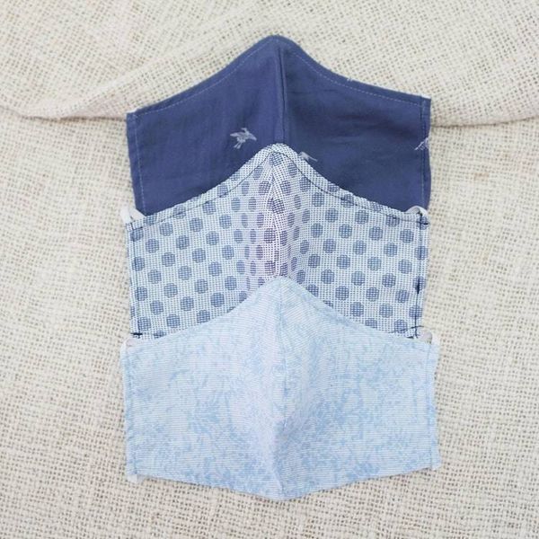 Alternate image for 3 Filter Pocket Double Cotton Print Masks in Blue Shades Sky Inspiration