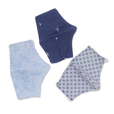 Alternate image for 3 Filter Pocket Double Cotton Print Masks in Blue Shades Sky Inspiration