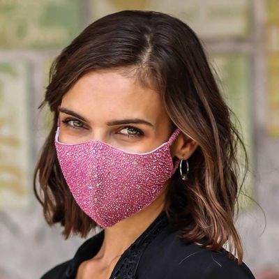 Alternate image for 2 Hand Beaded Cotton Contoured Face Masks in Black and Pink Feminine Glam