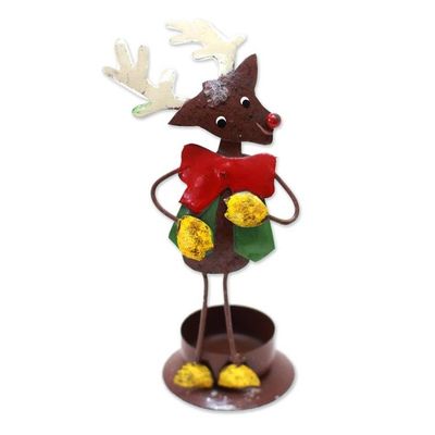 Alternate image for Handcrafted Steel Rudolph Tealight Holder from Bali Dapper Reindeer