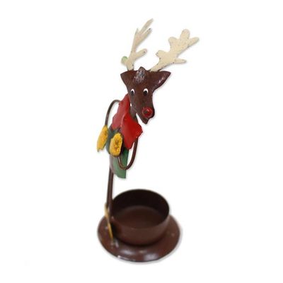 Alternate image for Handcrafted Steel Rudolph Tealight Holder from Bali Dapper Reindeer