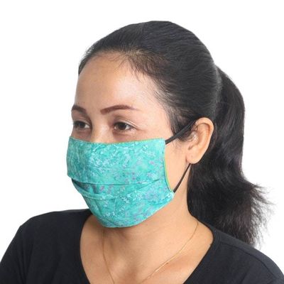 Alternate image for 3 Handmade Blue-Pink-Red Rayon Batik Pleated Face Masks Colorful Tropics