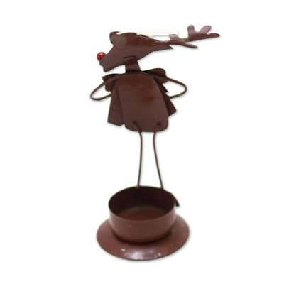 Alternate image for Handcrafted Steel Rudolph Tealight Holder from Bali Dapper Reindeer