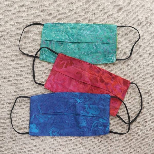 Alternate image for 3 Handmade Blue-Pink-Red Rayon Batik Pleated Face Masks Colorful Tropics