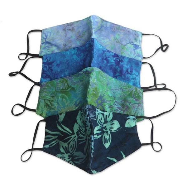 Alternate image for 4 Handmade Floral Batik 2-Layer Face Masks from Bali Island Blossoms