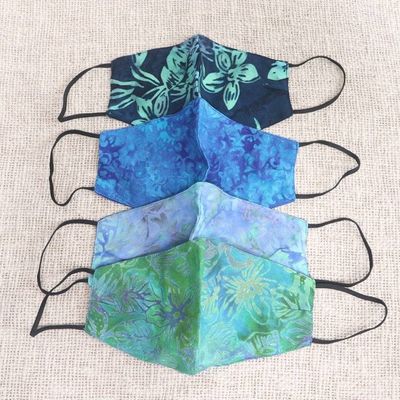 Alternate image for 4 Handmade Floral Batik 2-Layer Face Masks from Bali Island Blossoms
