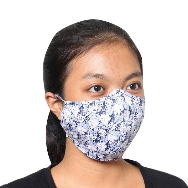 Alternate image for 3 Contoured Blue Grey Print Double Cotton Masks Pretty Prints and Paisley