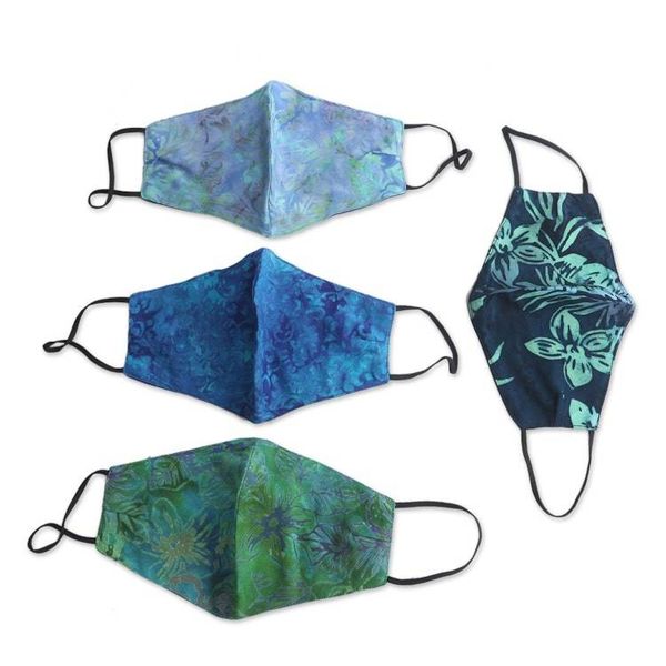 Alternate image for 4 Handmade Floral Batik 2-Layer Face Masks from Bali Island Blossoms