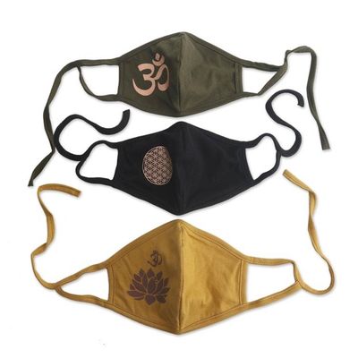 Alternate image for 1 Olive Green-1 Black-One 2-Layer Contoured Rayon Masks Positive Mantras