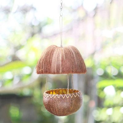 Alternate image for Handcrafted Coconut Shell Bird Feeder Forest Hut
