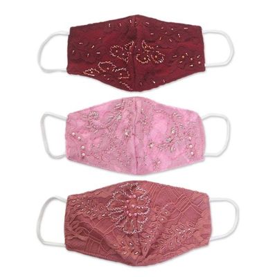 Alternate image for 3 Beaded Lace Embroidered Contoured Face Masks Island Elegance