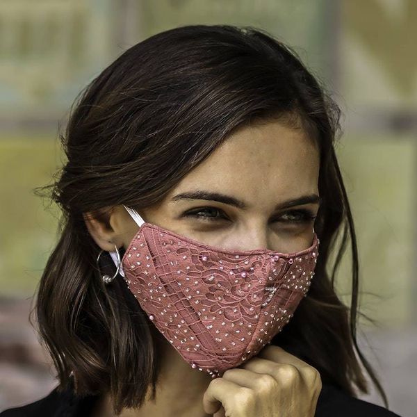 Alternate image for 3 Beaded Lace Embroidered Contoured Face Masks Island Elegance