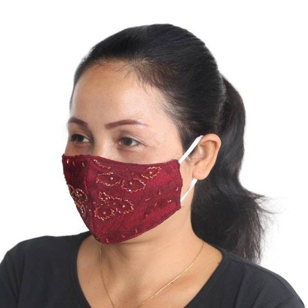 Alternate image for 3 Beaded Lace Embroidered Contoured Face Masks Island Elegance
