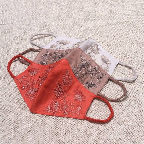 Alternate image for 3 Embroidered Floral Cotton Contoured Face Masks Warm Blossoms