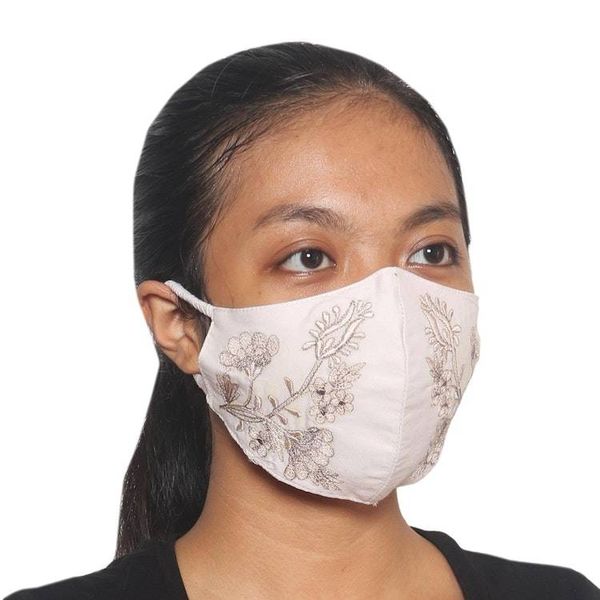 Alternate image for 3 Embroidered Floral Cotton Contoured Face Masks Warm Blossoms