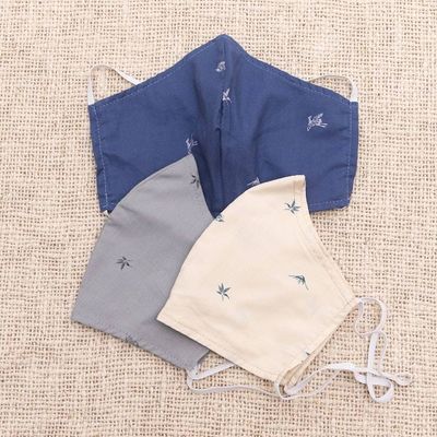 Alternate image for 3 Contoured Small Print Double Cotton Face Masks Discretion