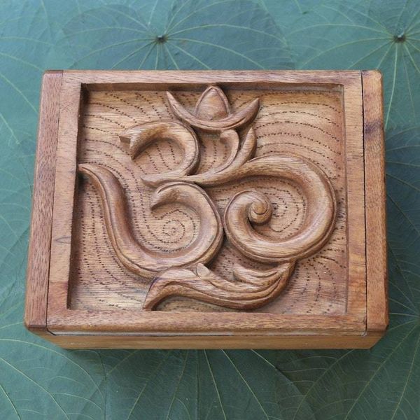 Alternate image for Hand Carved Decorative Wood Box with Jepun Flower Relief Ong-Kara
