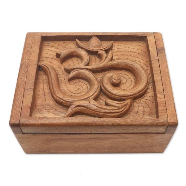 Alternate image for Hand Carved Decorative Wood Box with Jepun Flower Relief Ong-Kara