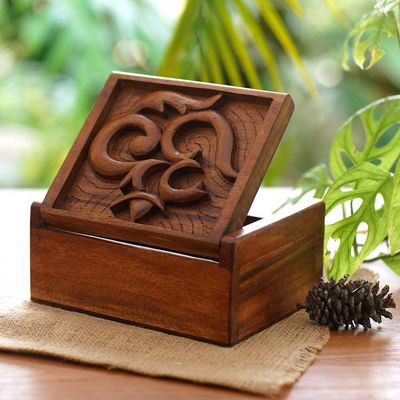 Alternate image for Hand Carved Decorative Wood Box with Jepun Flower Relief Ong-Kara